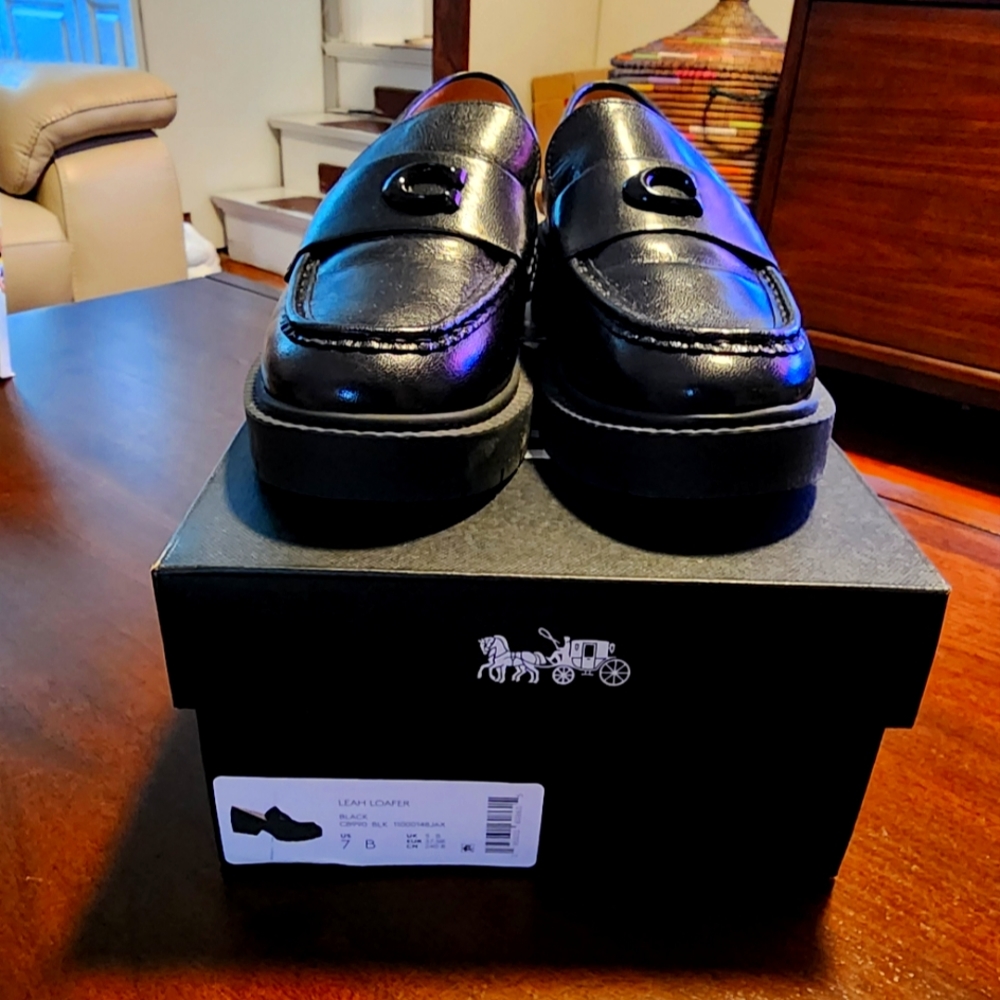 Coach Leah Leather Loafer in Black